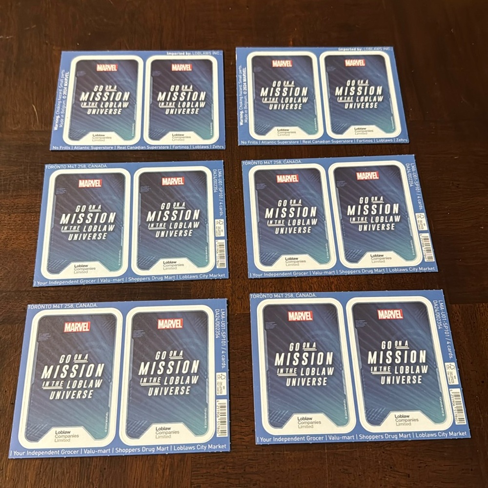 2024 PC Loblaw's English Marvel
Super Heroes Trading Cards 6
Packs of 4 cards
